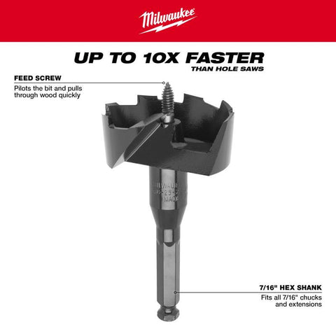 Milwaukee 48-25-2002 Self Feed Drill Bit, 7/16" Hex, 2" diameter