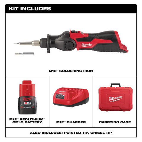 Milwaukee M12 Lithium-Ion Cordless Soldering Iron Kit, Red