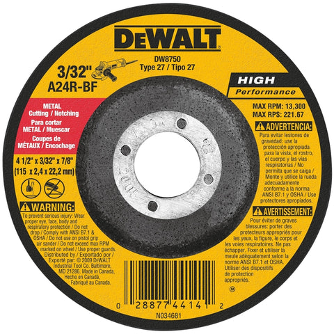 DeWalt High Performance Abrasive Wheel, 4-1/2" X 0.3/32" X 7/8"