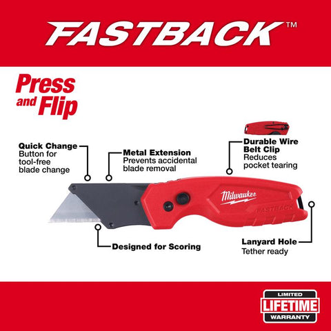 Milwaukee Fastback Compact Utility Knife, Red, 6-1/2 inch