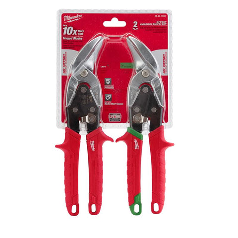 Milwaukee Offset Aviation Snip Set, Red, 10" L