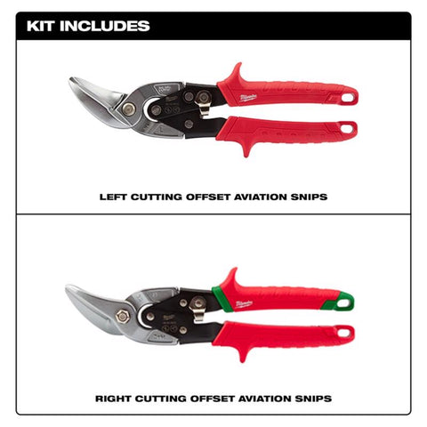 Milwaukee Offset Aviation Snip Set, Red, 10" L
