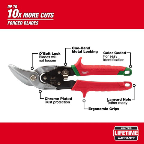 Milwaukee Offset Aviation Snip Set, Red, 10" L
