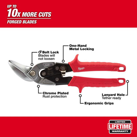 Milwaukee Offset Aviation Snip Set, Red, 10" L