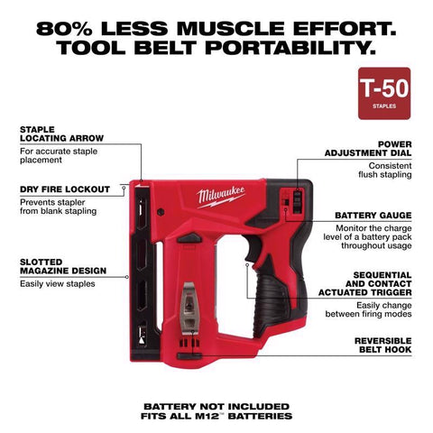 Milwaukee M12 Cordless Crown Stapler, Black & Red