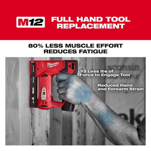 Milwaukee M12 Cordless Crown Stapler, Black & Red