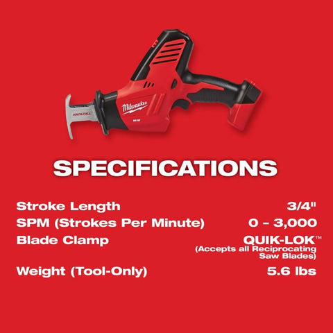 Milwaukee M18 Hackzall Cordless Reciprocating Saw, Red & Black
