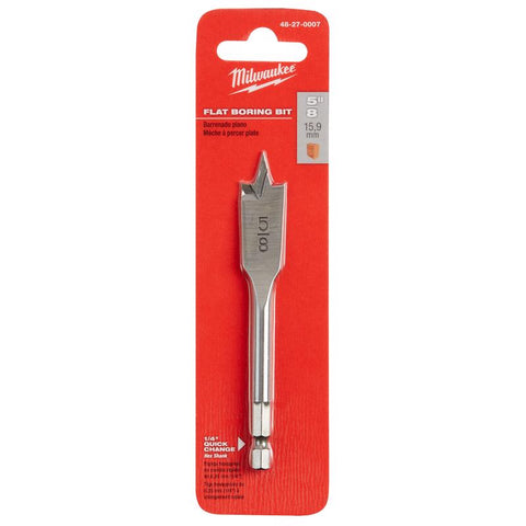 Milwaukee Flat Boring Bit, Carbon Steel, 4-1/2" L x 5/8" Dia