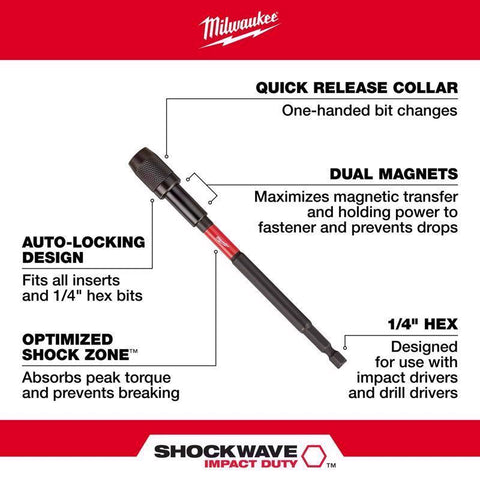 Milwaukee Shockwave Impact Locking Bit Holder, 6" L