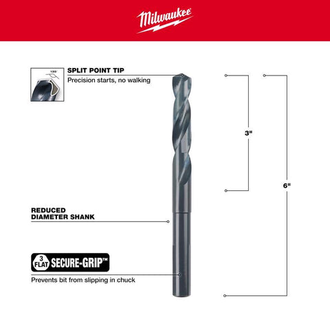 Milwaukee Thunderbolt Drill Bit, Black Oxide, 17/32" Dia x 6" L