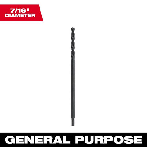 Milwaukee Aircraft Length Drill Bit, Black Oxide, 7/16" Dia x 12" L