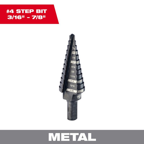 Milwaukee Jam Free Performance #4 Step Drill Bit, 3/16"-7/8" x 1/16"