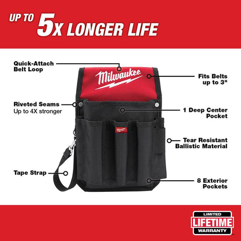 Milwaukee 9-Pocket Utility Pouch, Ballistic Nylon, Red & Black