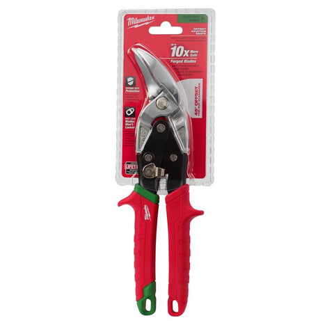 Milwaukee Right Serrated Offset Aviation Snip, Red & Black, 10" L