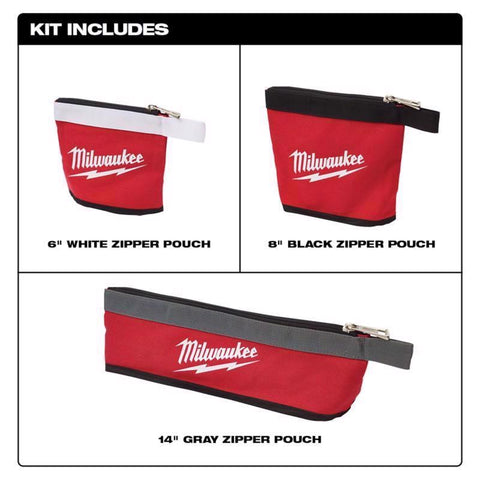 Milwaukee Multi-Size Zipper Pouch, Canvas, Red