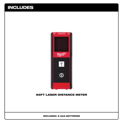 Milwaukee Laser Distance Meter, Plastic, Red & Black, 65'