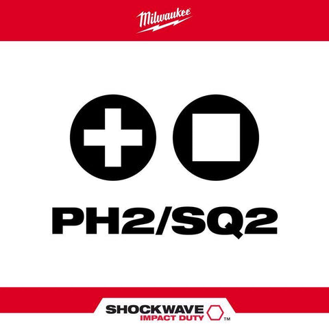 Milwaukee Shockwave Impact Duty Double Ended Power Bit, PH2/SQ2