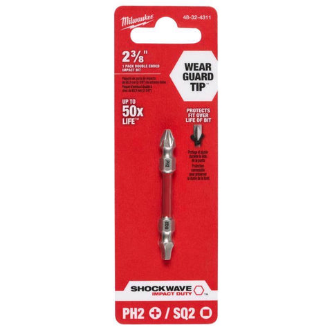 Milwaukee Shockwave Impact Duty Double Ended Power Bit, PH2/SQ2