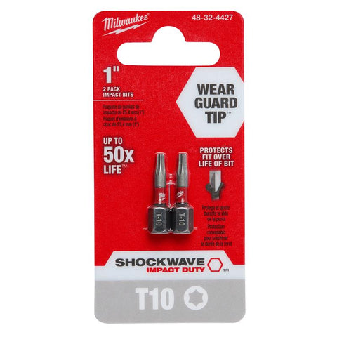Milwaukee Shockwave Hex Impact Insert Bit, T10 x 1" L