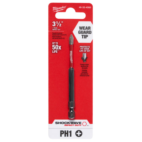 Milwaukee Shockwave Impact Phillips Power Bit, #1 x 3-1/2" L