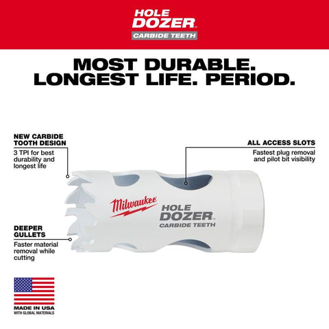 Milwaukee Hole Dozer Hole Saw, Carbide Tipped, 7/8" Dia x 2-1/8" L