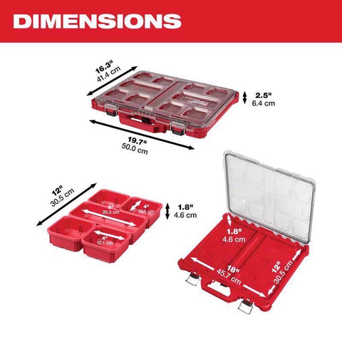 Milwaukee PACKOUT Interlocking Organizer, Red, 19.7" L