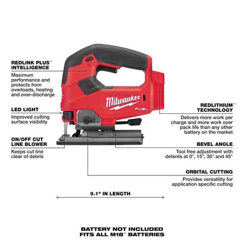 Milwaukee Cordless M18 Fuel D-Handle Jig Saw, 18V, Bare Tool Only