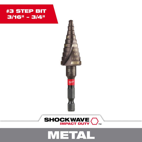 Milwaukee Shockwave Impact Step Drill Bit, #3, 3.28" L