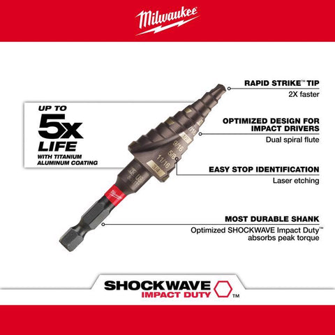 Milwaukee Shockwave Impact Step Drill Bit, #3, 3.28" L