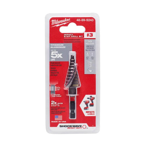 Milwaukee Shockwave Impact Step Drill Bit, #3, 3.28" L