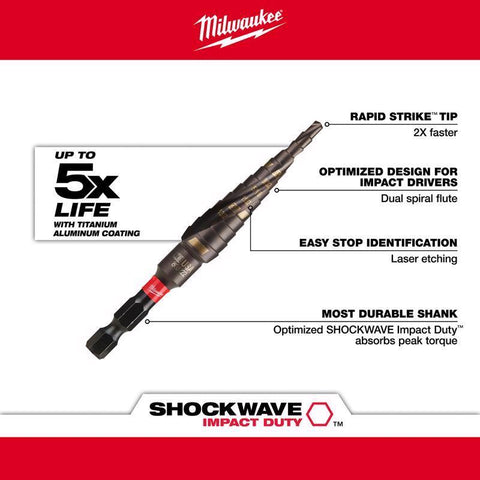 Milwaukee Shockwave Impact Step Drill Bit, #1, 3.75" L