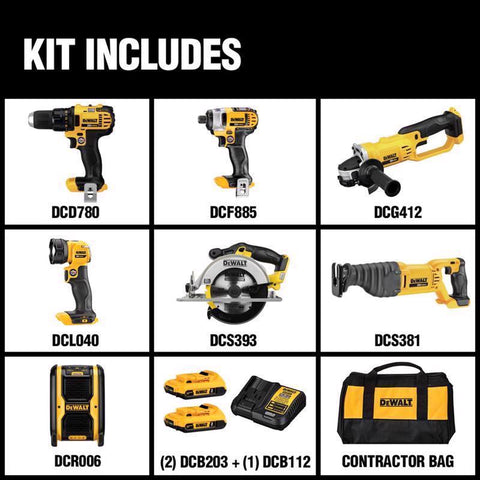DeWalt DCK720D2 20V MAX Cordless 7 Tool Compact Combo Kit, 20 Volt