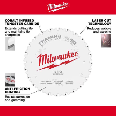 Milwaukee Framing Circular Saw Blade, 7-1/4" x 5/8"