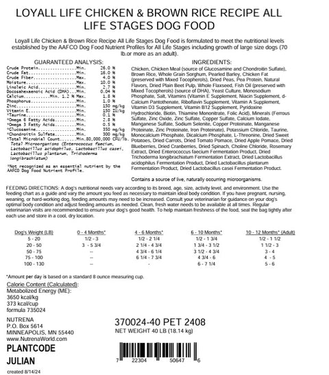 Nutrena® Loyall Life® Chicken & Brown Rice Recipe All Life Stages Dog Food 20 lbs