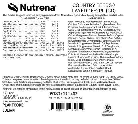 Nutrena® Country Feeds® Layer Feed 16% Protein Pellet 50 lbs