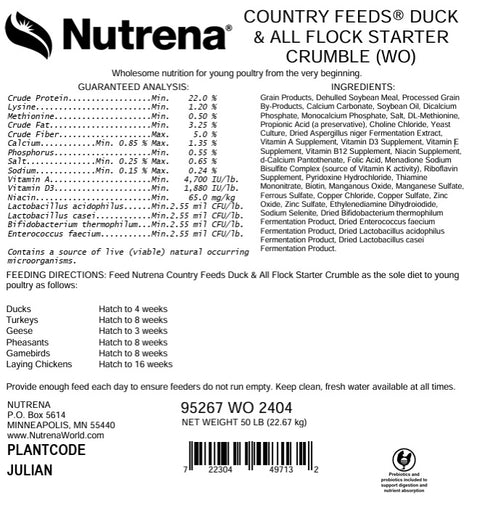 Nutrena® Country Feeds® Duck & All Flock Starter 22% Protein Crumble 50 lbs
