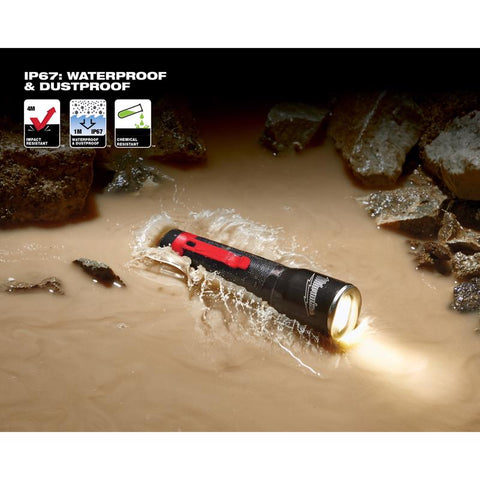 Milwaukee Focusing Flashlight, 5.39", Black/Red