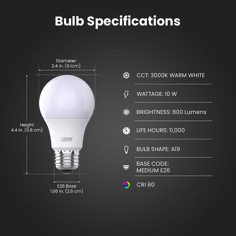 Feit Electric a800/830/10kled/1 Non-dimmable LED Bulb, 9.5w, 800 Lumens