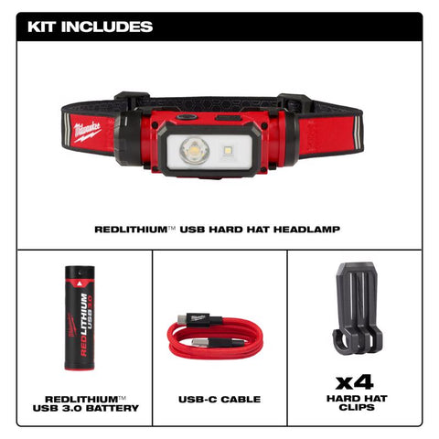 Milwaukee TRUEVIEW USB Rechargeable Hard Hat Headlamp, Black & Red