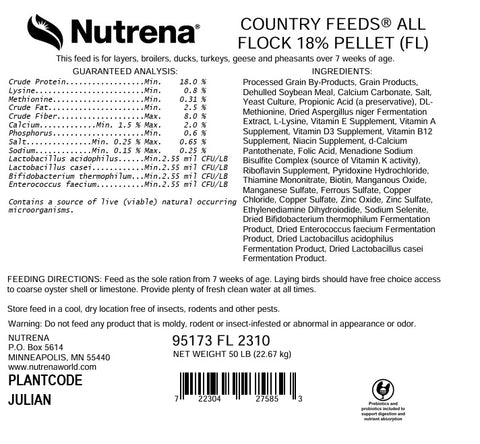 Nutrena® Country Feeds® All Flock 18% Protein Pellet 50 lbs