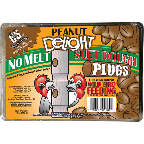 C&s Delight No Melt Suet Dough Plugs 8/12 OZ Peanut