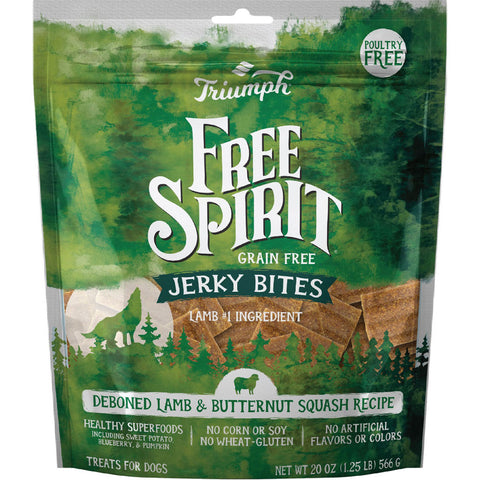 Triumph Grain Free Jerky Bites Dog Treats 20 OZ Lamb/sw Pot/squ