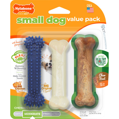 Nylabone Flexi Chew Small Dog Variety Pack xs-3 PK Assorted