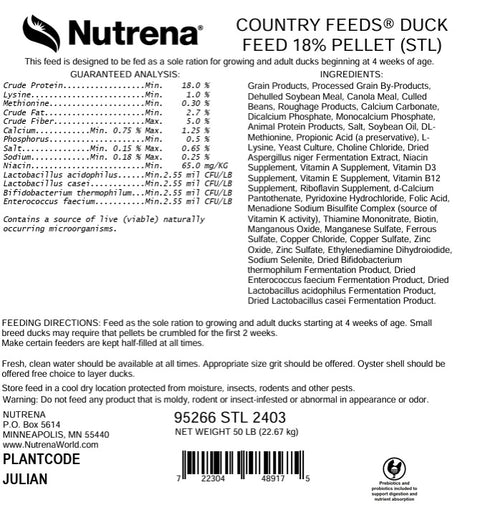 Nutrena® Country Feeds® Duck 18% Protein Pellet 50 lbs