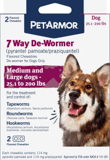 Petarmor 7 Way De-wormer Chewable Dog 25-200 lb-2 CT