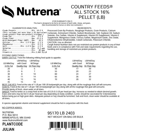 Nutrena® Country Feeds® Select Stock 16% Pellet 50 lbs