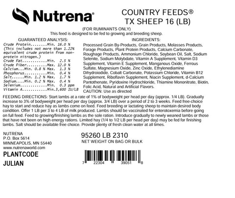 Nutrena® Country Feeds® Sheep 16% Textured 50 lbs