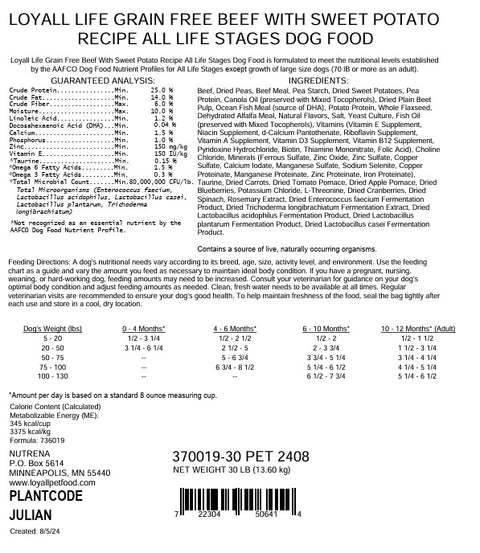 Nutrena® Loyall Life® Grain Free Beef with Sweet Potato Recipe All Life Stages Dog Food 30 lbs