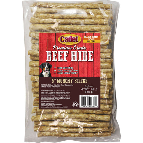 Cadet Gourmet Munchy Rawhide Sticks 5 in-100 PK Peanut Butter