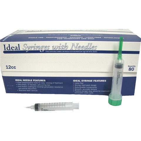 Ideal Luer Lock Disposable Syringe Combo – 12 cc, 80 Box